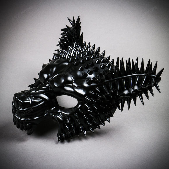 Angry Wolf Steampunk Spike Masquerade Mask - Black - Picture 6 of 10